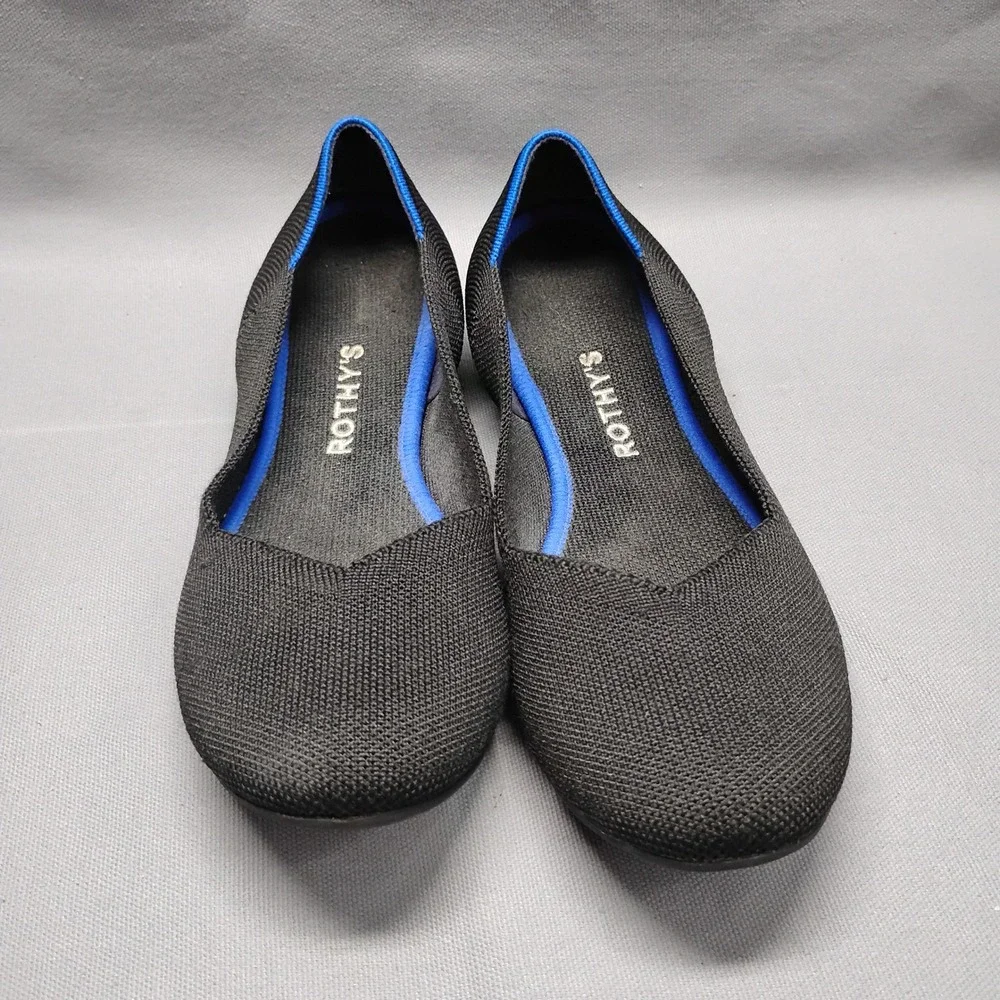 Rothys The Point Black Solid Knit Pointed Toe Flats Shoes Womens Size 8